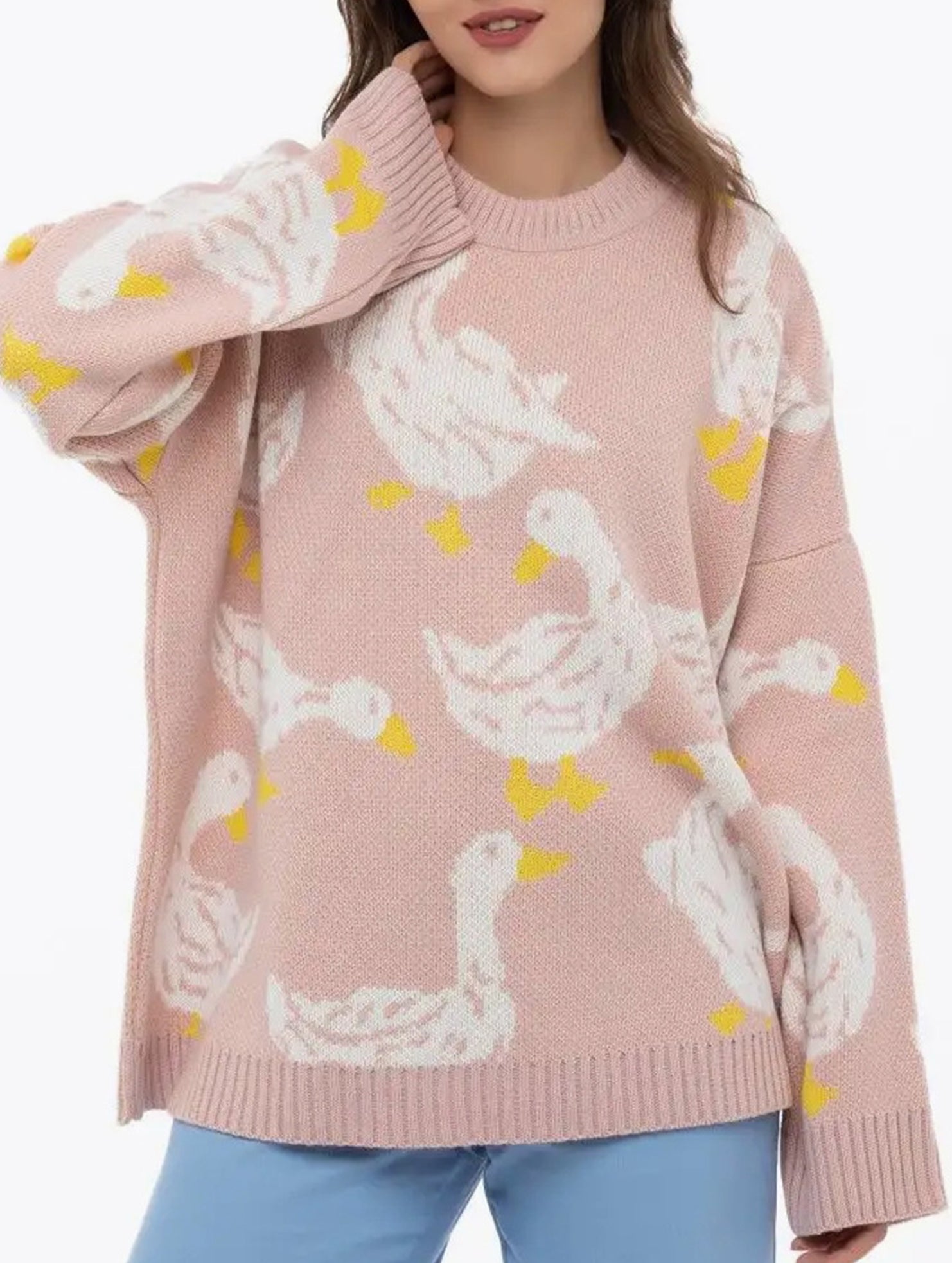 Cute duck print sweater_CWOSWL08992
