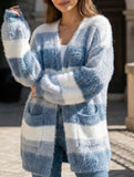 Gentle gradient striped plush cardigan_CWOSWL08998