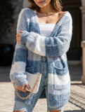 Gentle gradient striped plush cardigan_CWOSWL08998