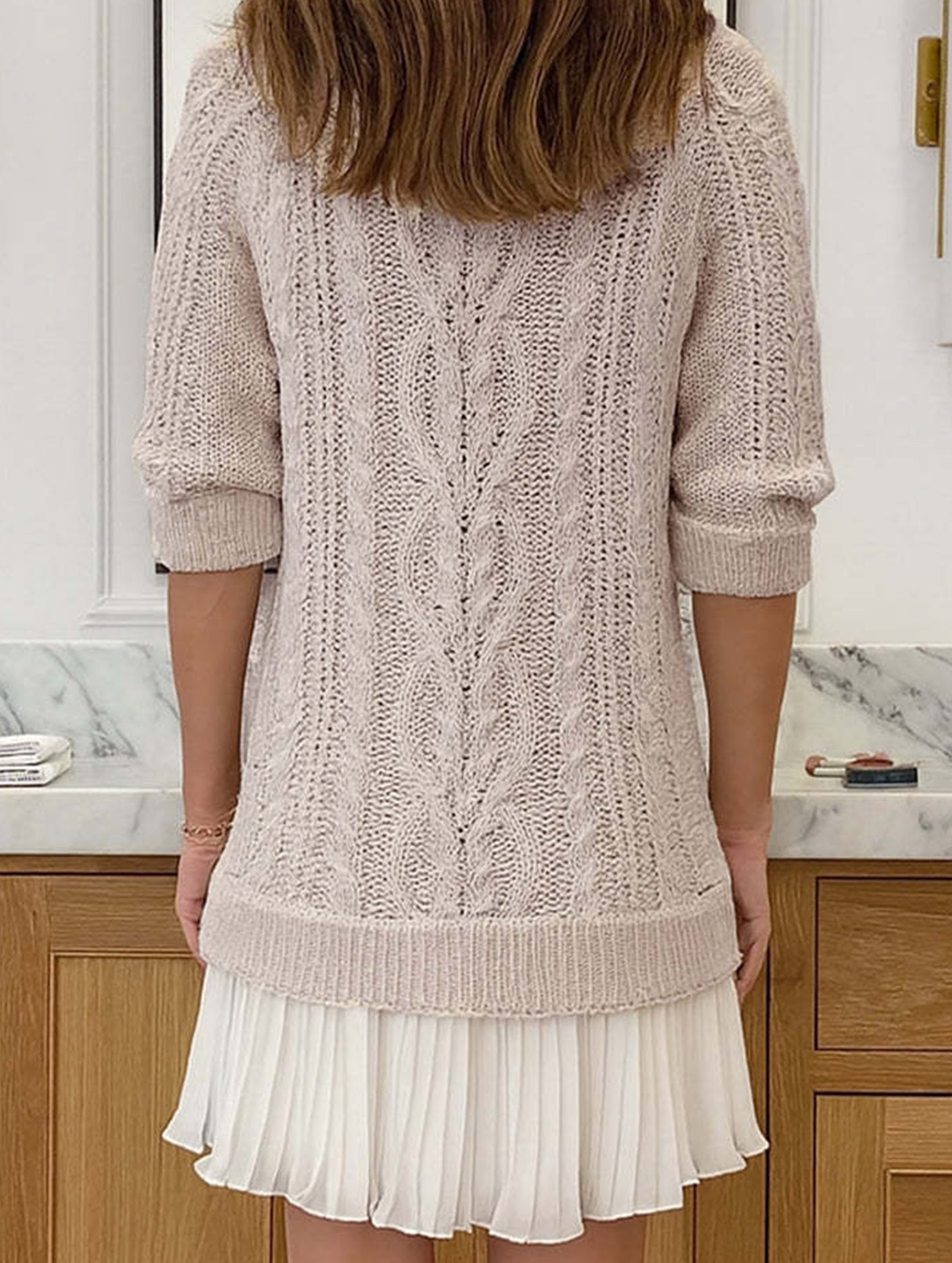 Cable Knit Chiffon Patchwork Mini Dress