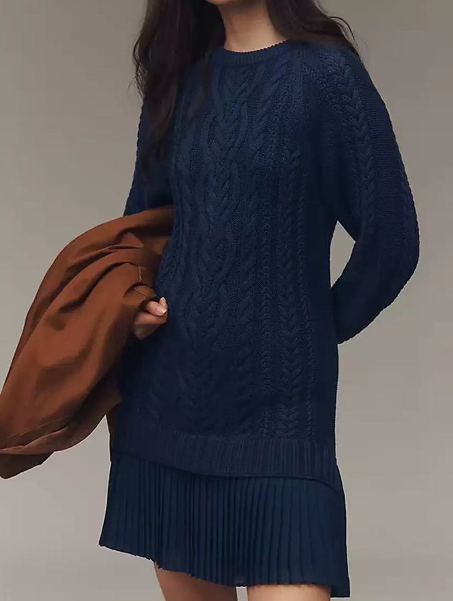 Cable Knit Chiffon Patchwork Mini Dress