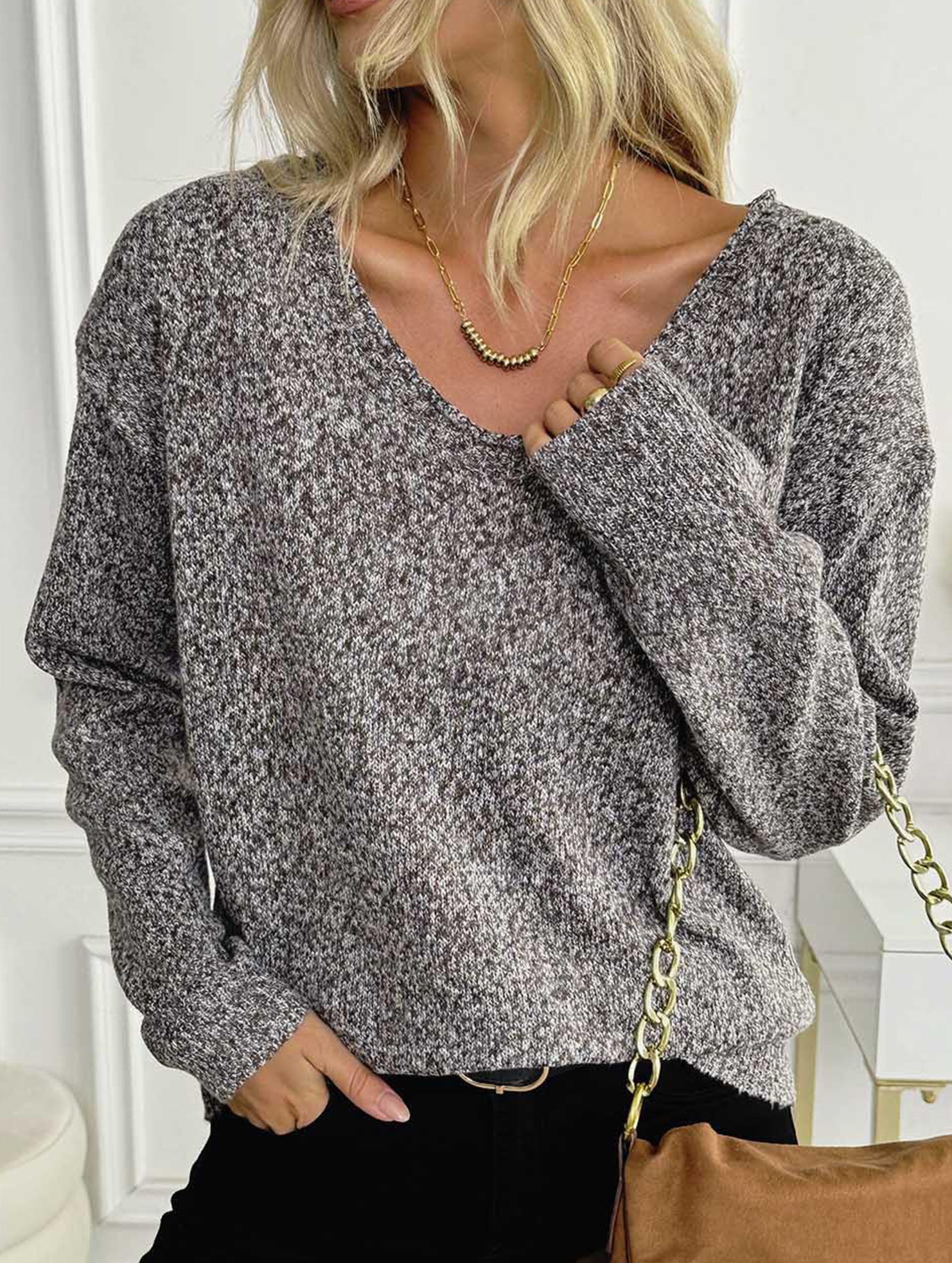 Classic V Neck Knit Sweater Pullover