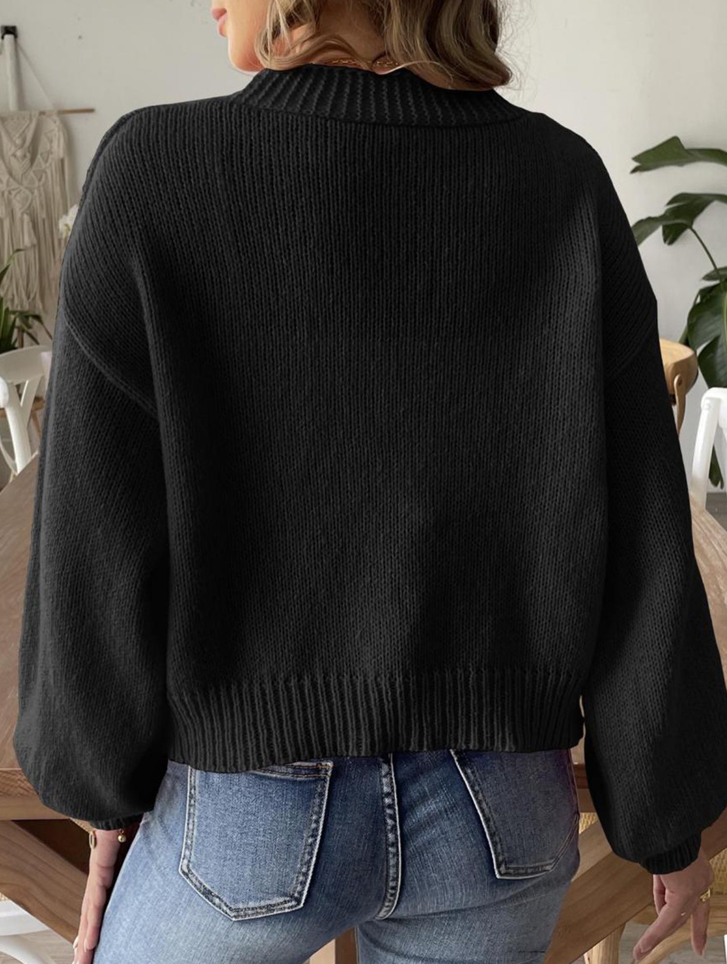 Lantern Sleeve Short Knit Cardigan