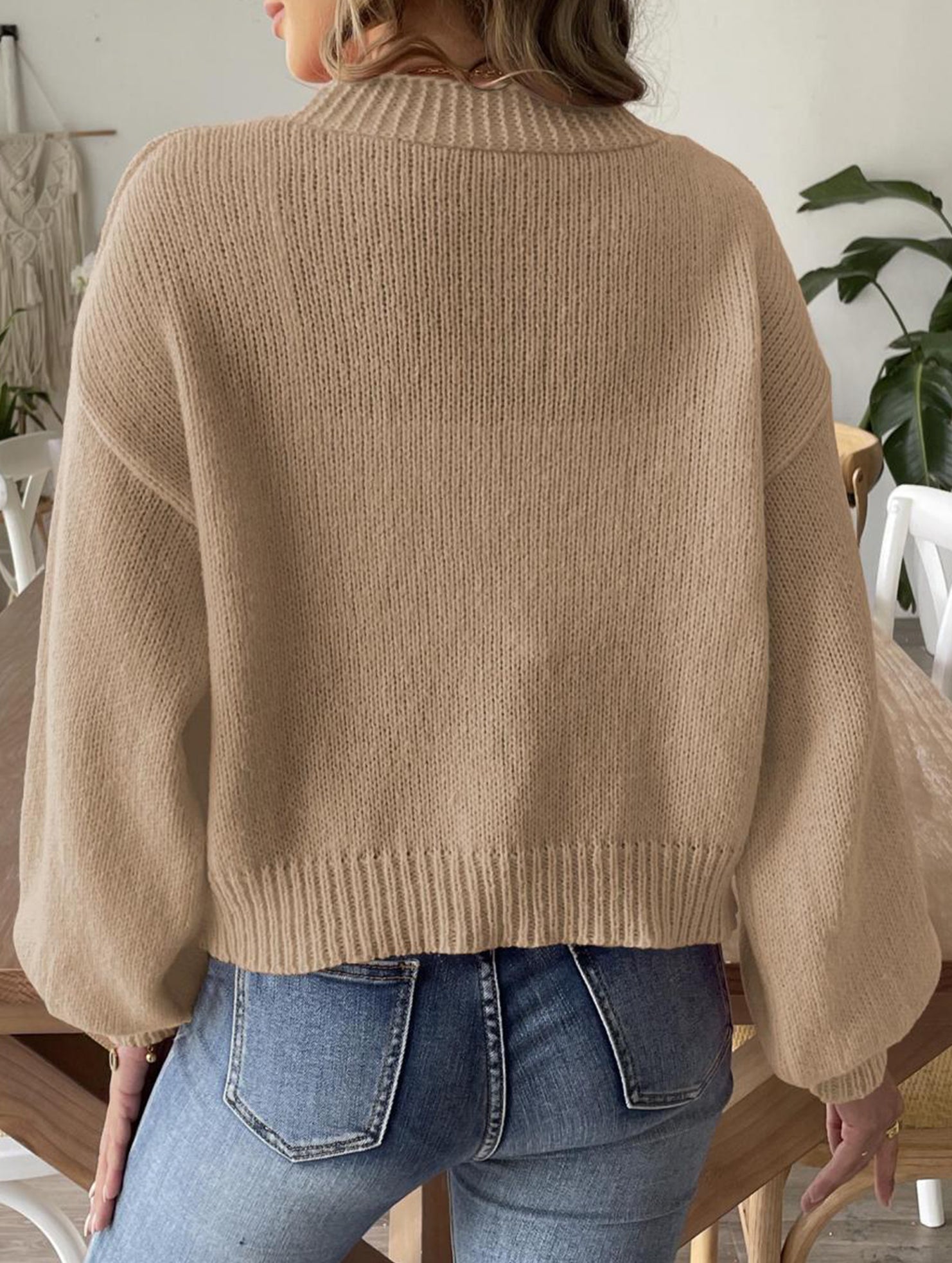 Lantern Sleeve Short Knit Cardigan