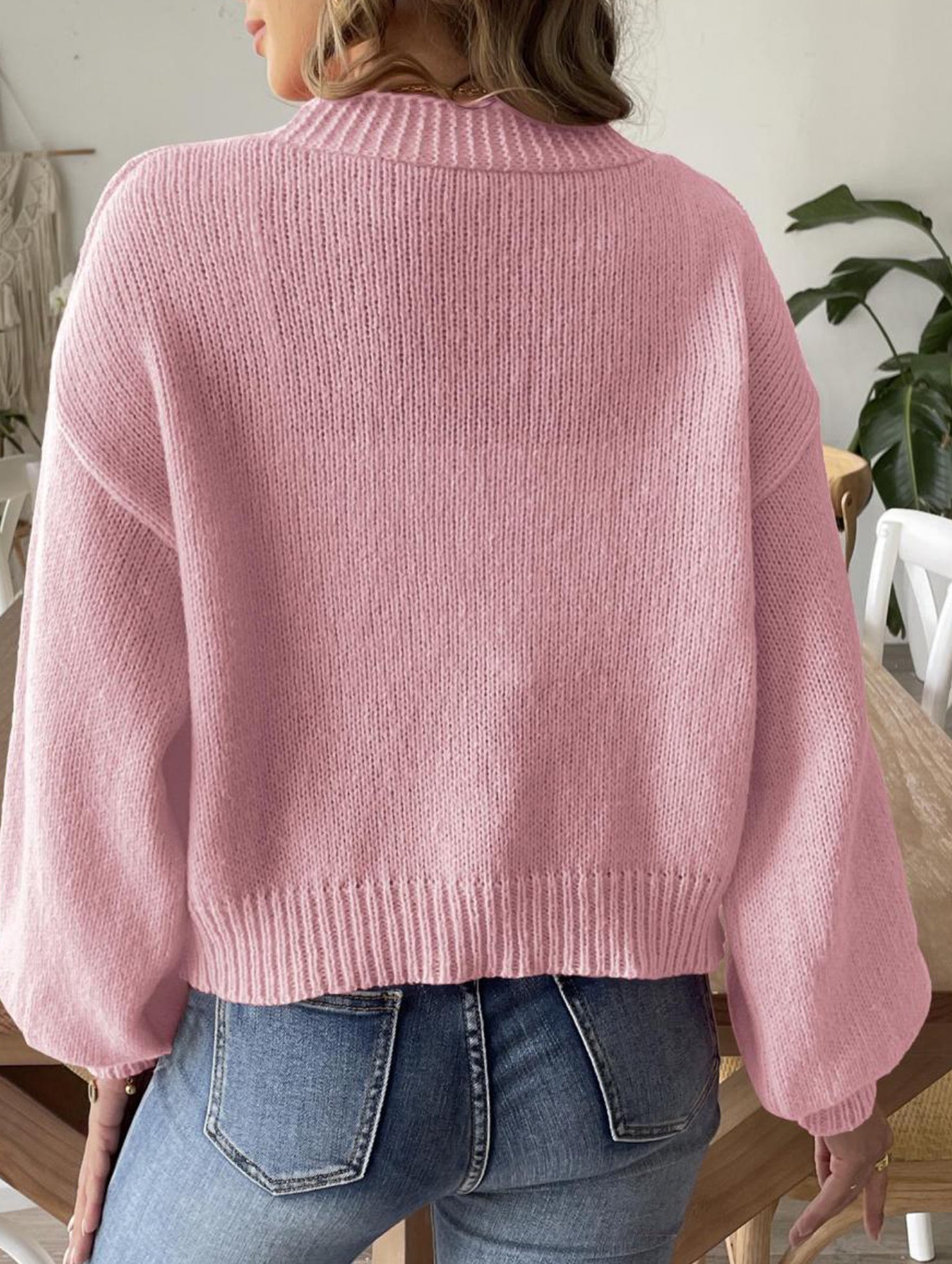 Lantern Sleeve Short Knit Cardigan