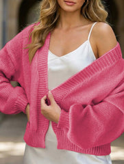 Lantern Sleeve Short Knit Cardigan