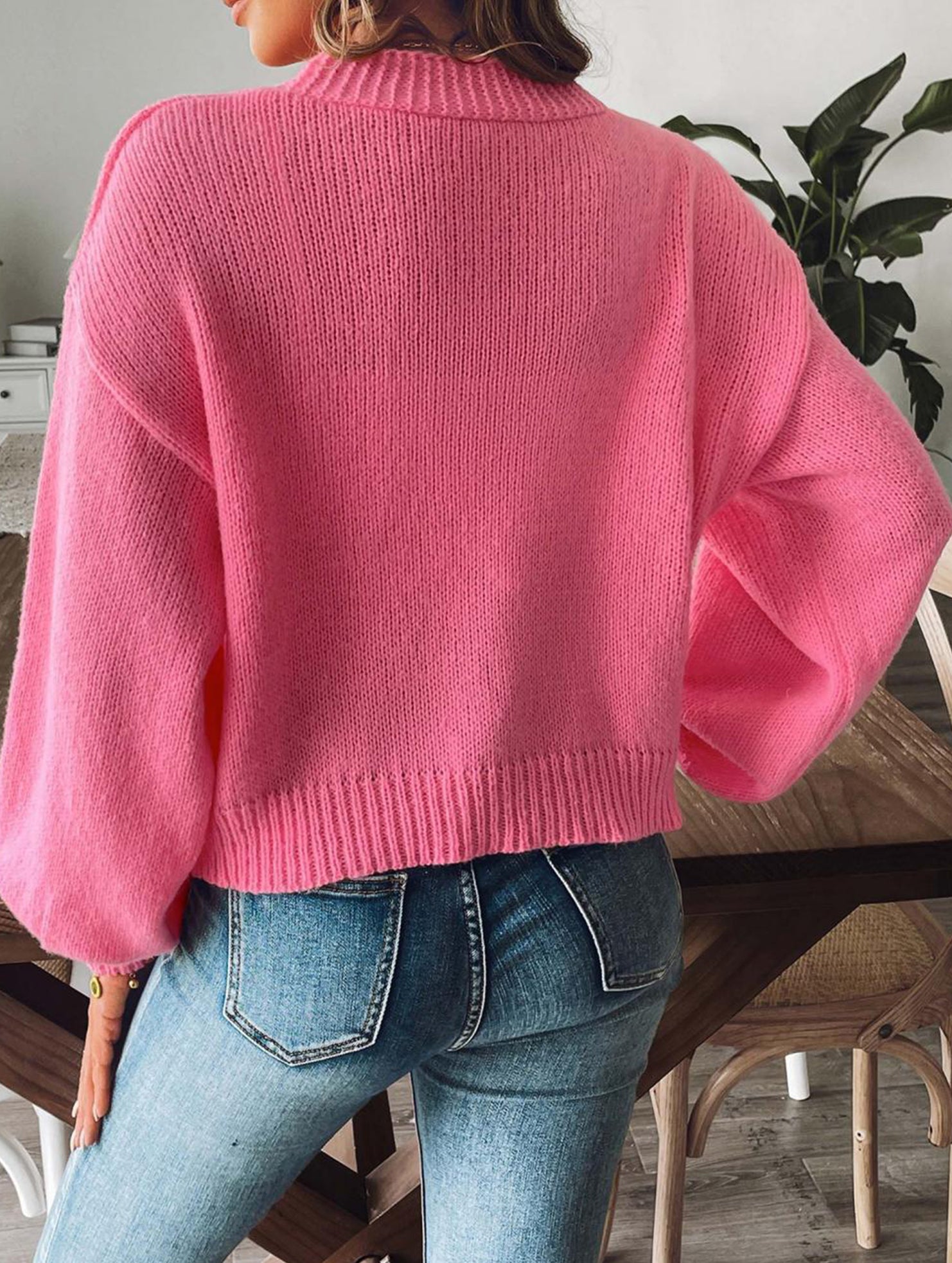 Lantern Sleeve Short Knit Cardigan