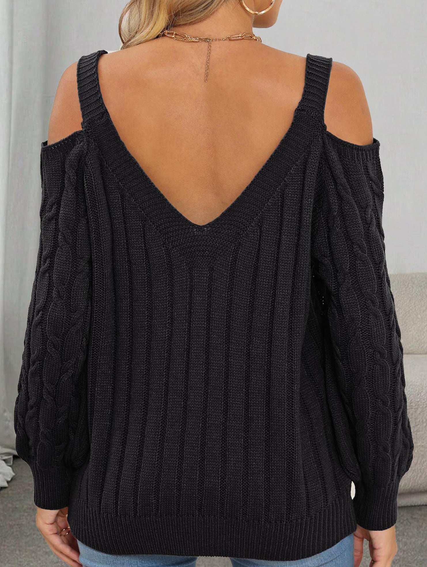 Off Shoulder Knit Sweater with Crochet