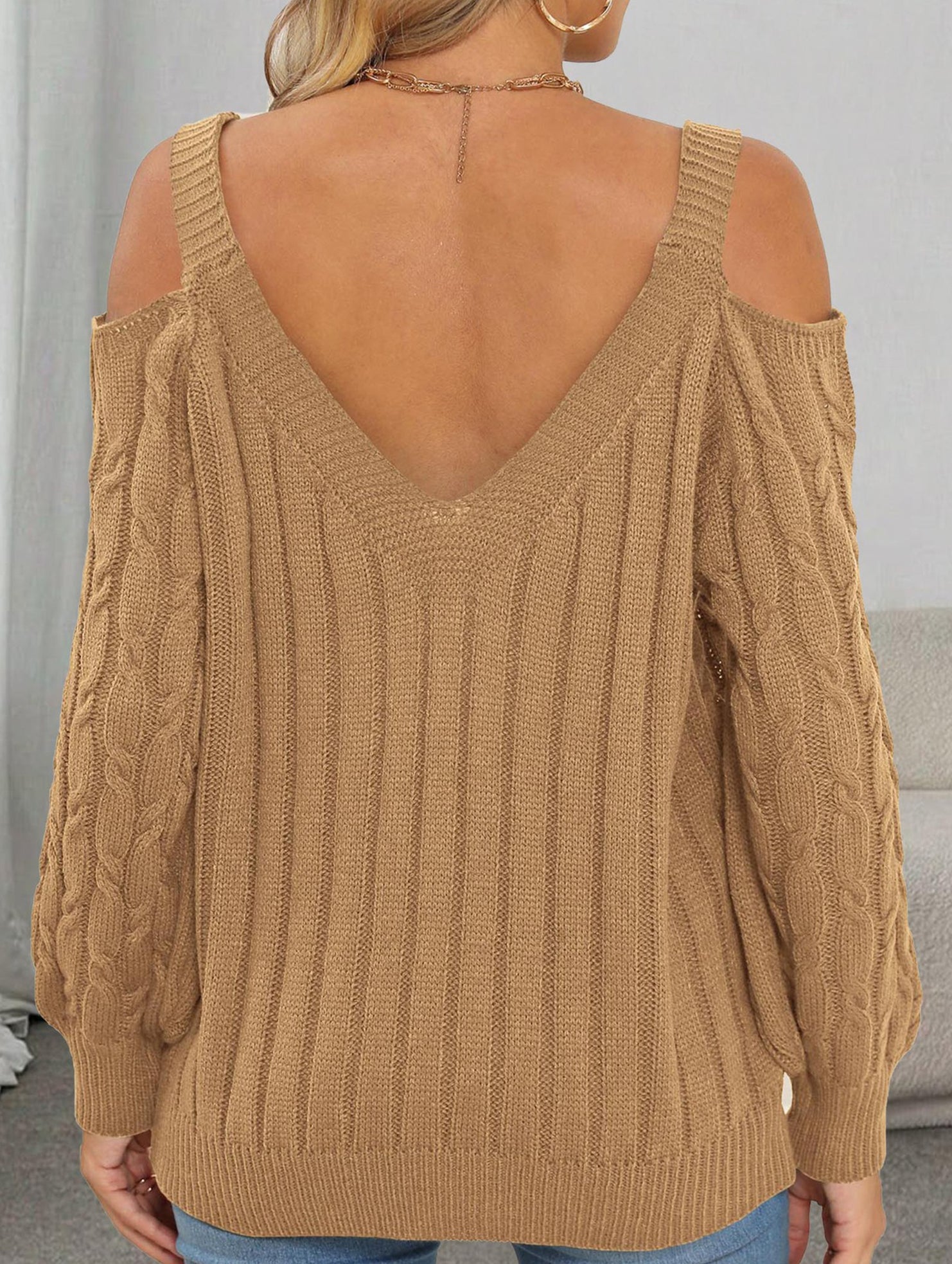 Off Shoulder Knit Sweater with Crochet