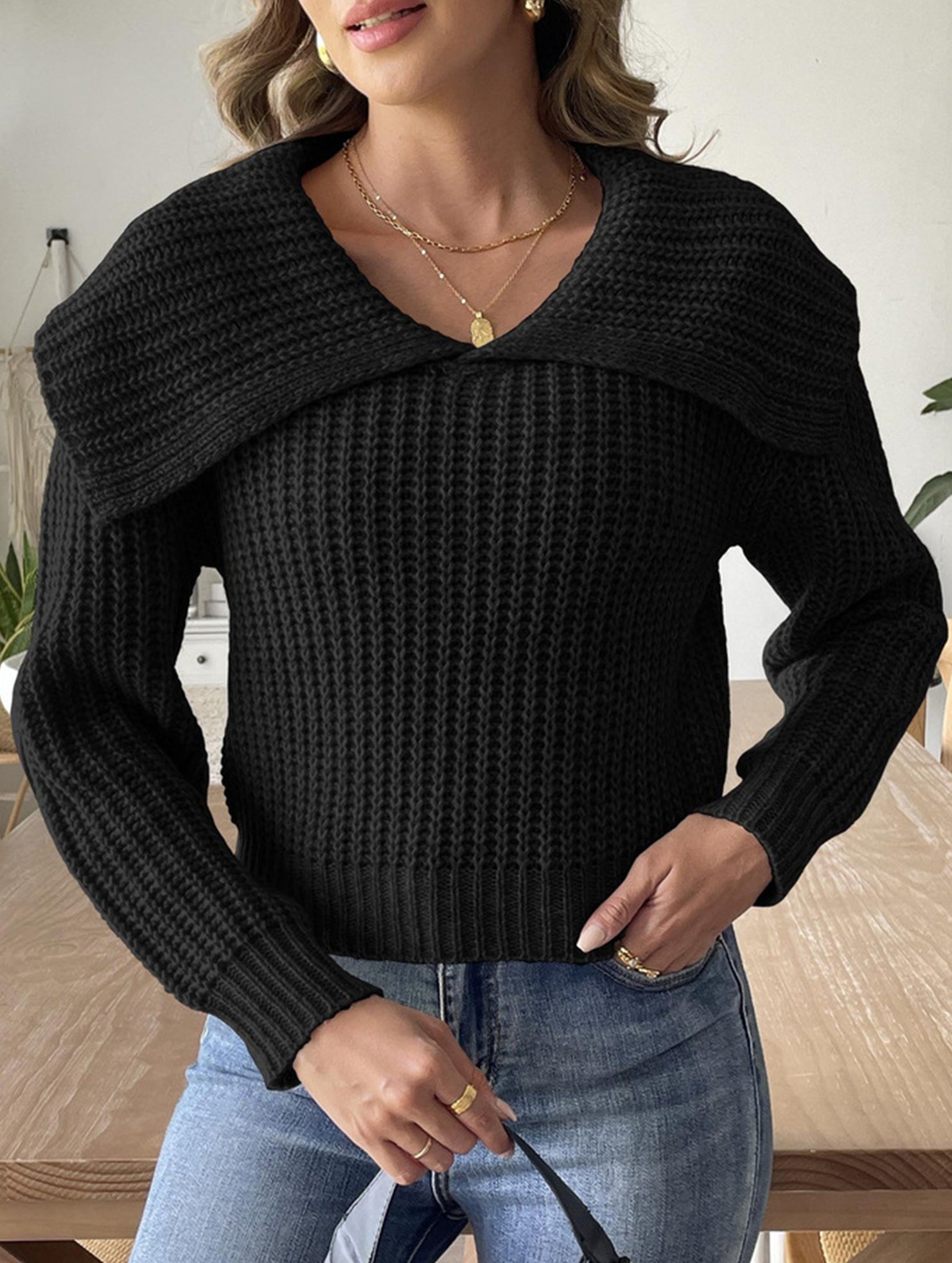 Sailor Collar Short Knit Sweater