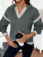 Loose V Neck Hooded Knit Sweater_CWOSWL09132