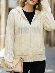 Hooded Cable Knit Cardigan Sweater_CWOSWL09136