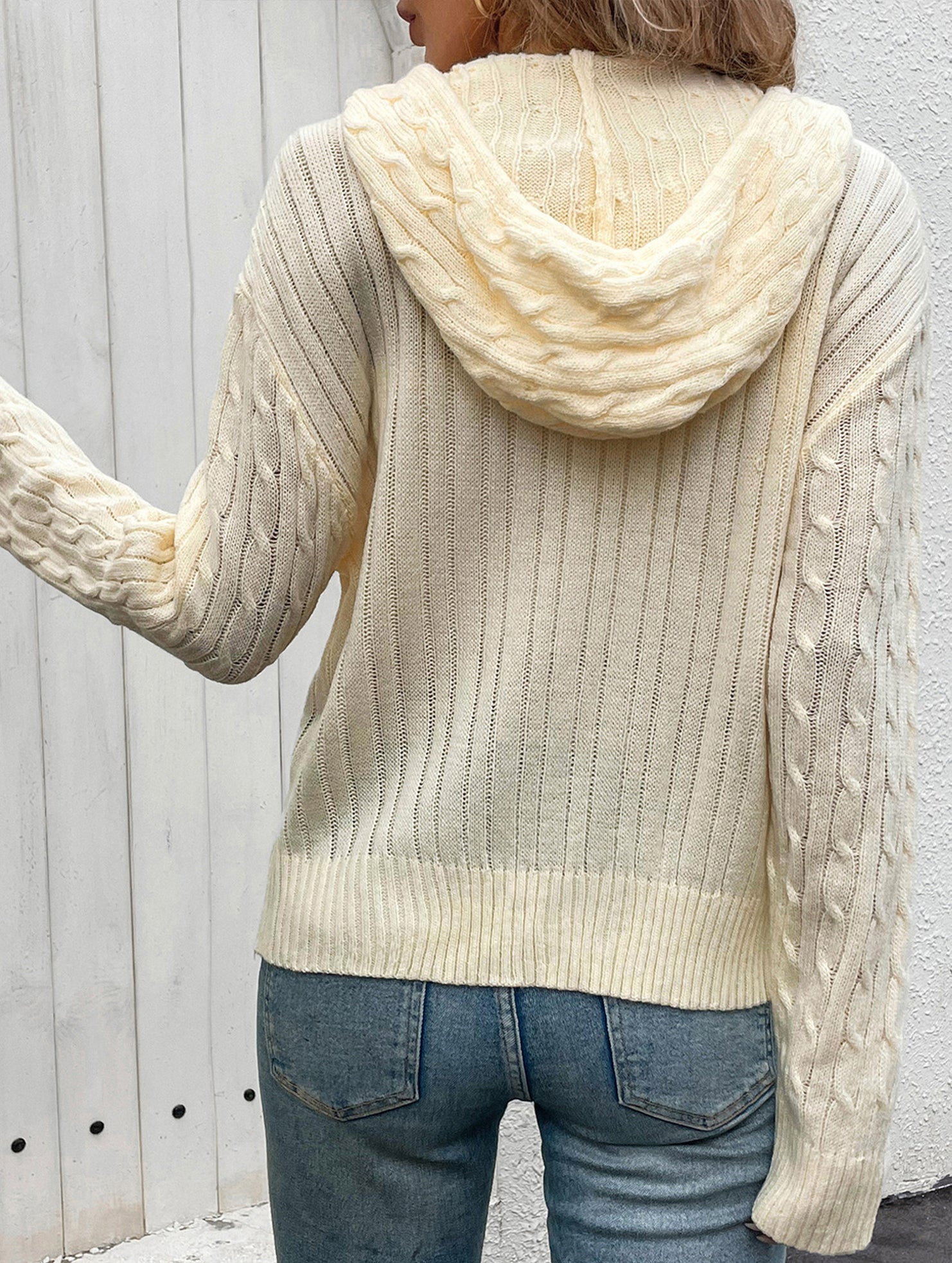 Hooded Cable Knit Cardigan Sweater_CWOSWL09136