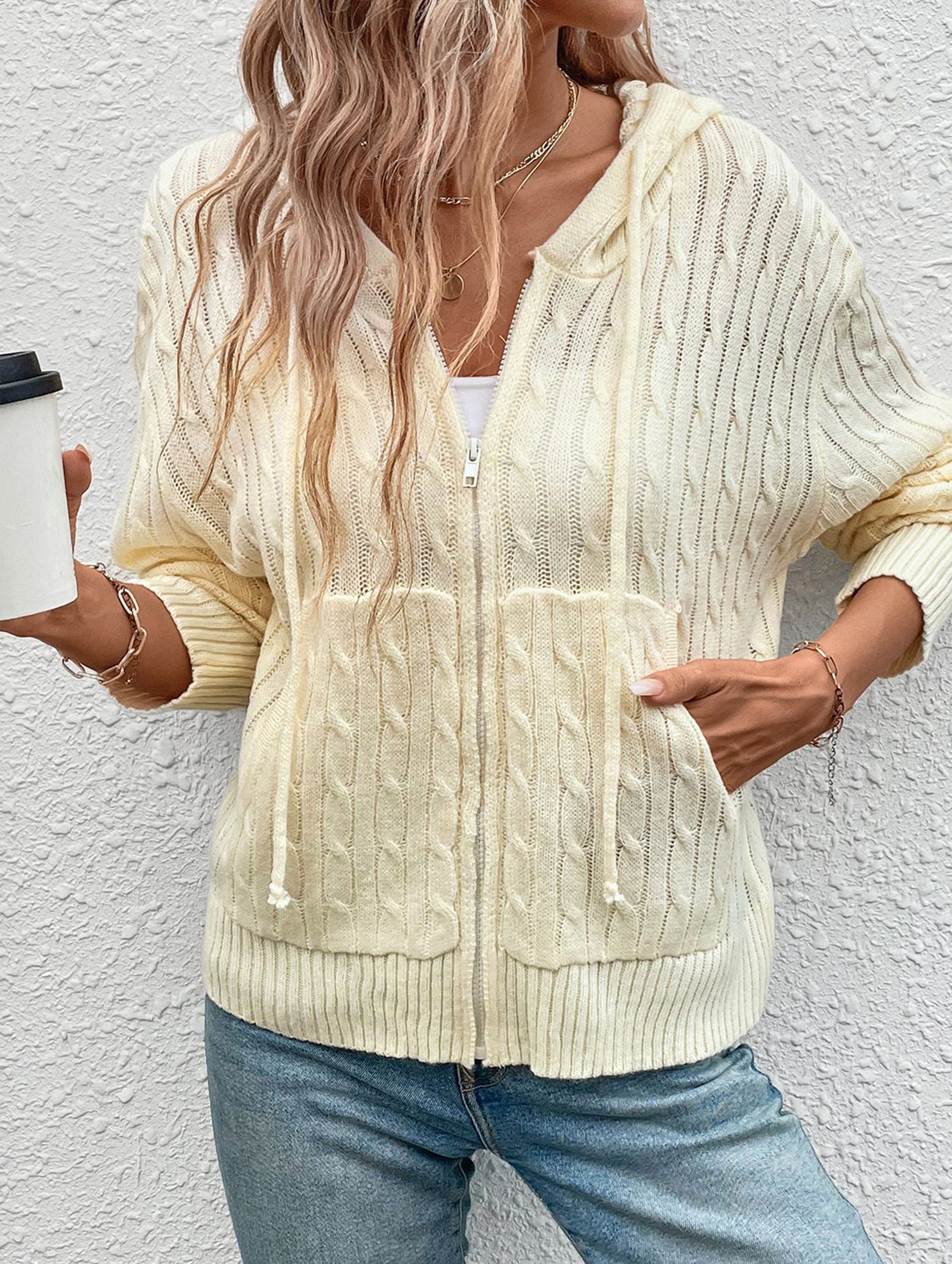 Hooded Cable Knit Cardigan Sweater_CWOSWL09136