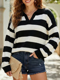 Striped Collared Long Sleeve Knit Sweater_CWOSWL09137