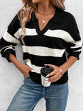 Striped Collared Long Sleeve Knit Sweater_CWOSWL09137