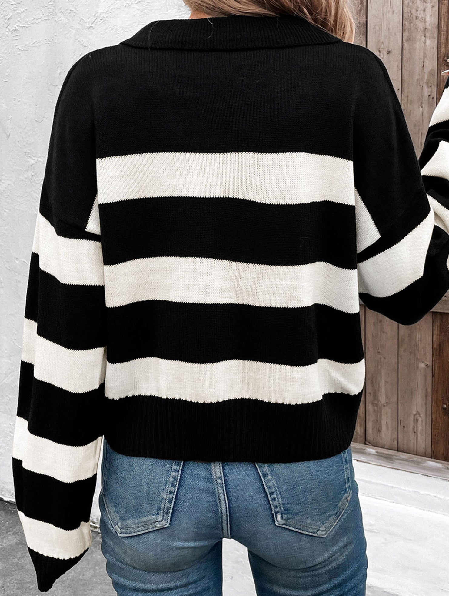Striped Collared Long Sleeve Knit Sweater_CWOSWL09137