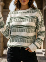 Round Neck Double Stripe Knit Sweater_CWOSWL09140