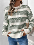 Round Neck Double Stripe Knit Sweater_CWOSWL09140
