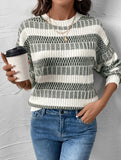 Round Neck Double Stripe Knit Sweater_CWOSWL09140