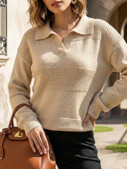 Solid Color Collared Knit Sweater Top_CWOSWL09141