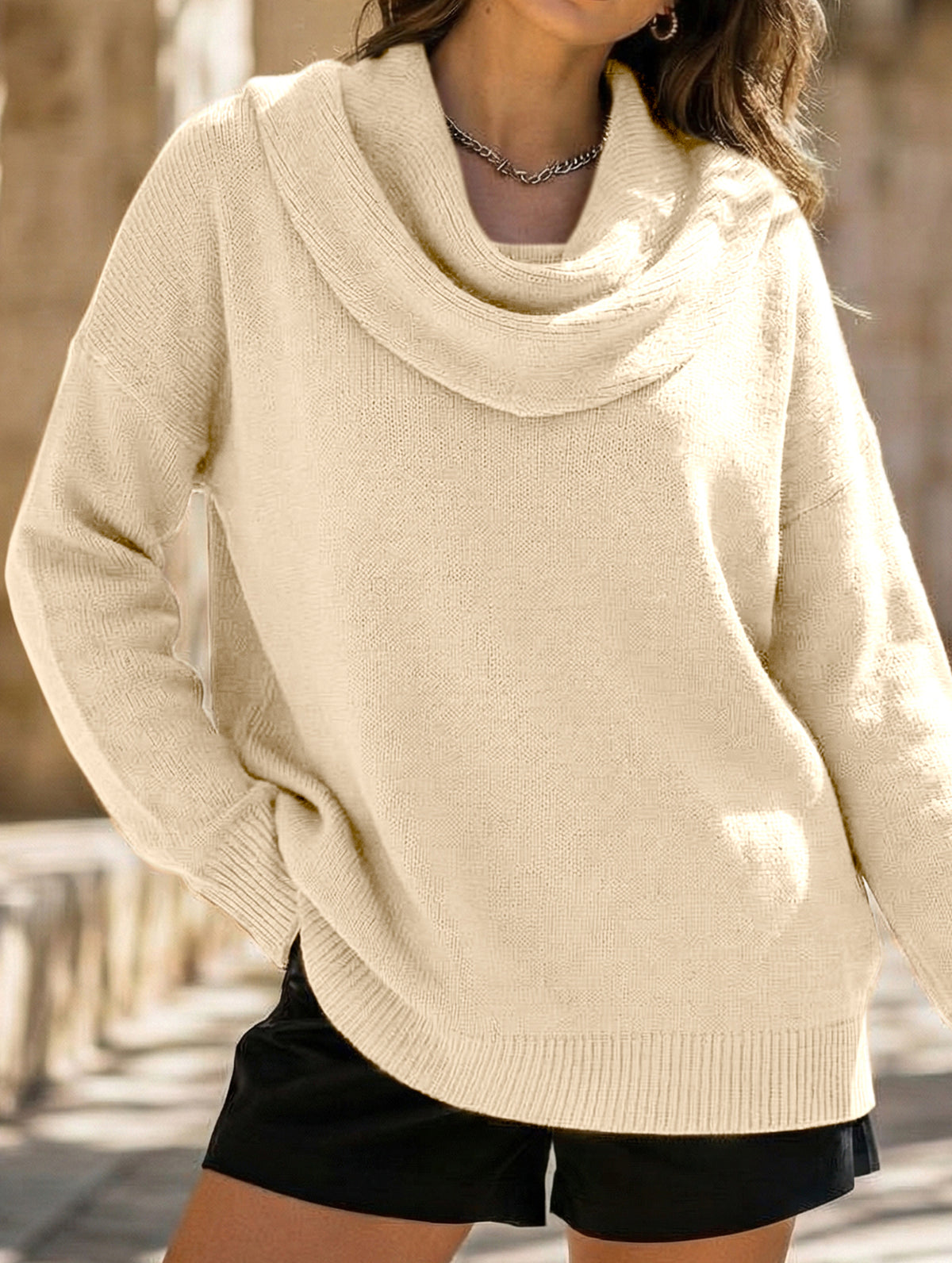Solid Knit Long Sleeve Sweater Top_CWOSWL09186