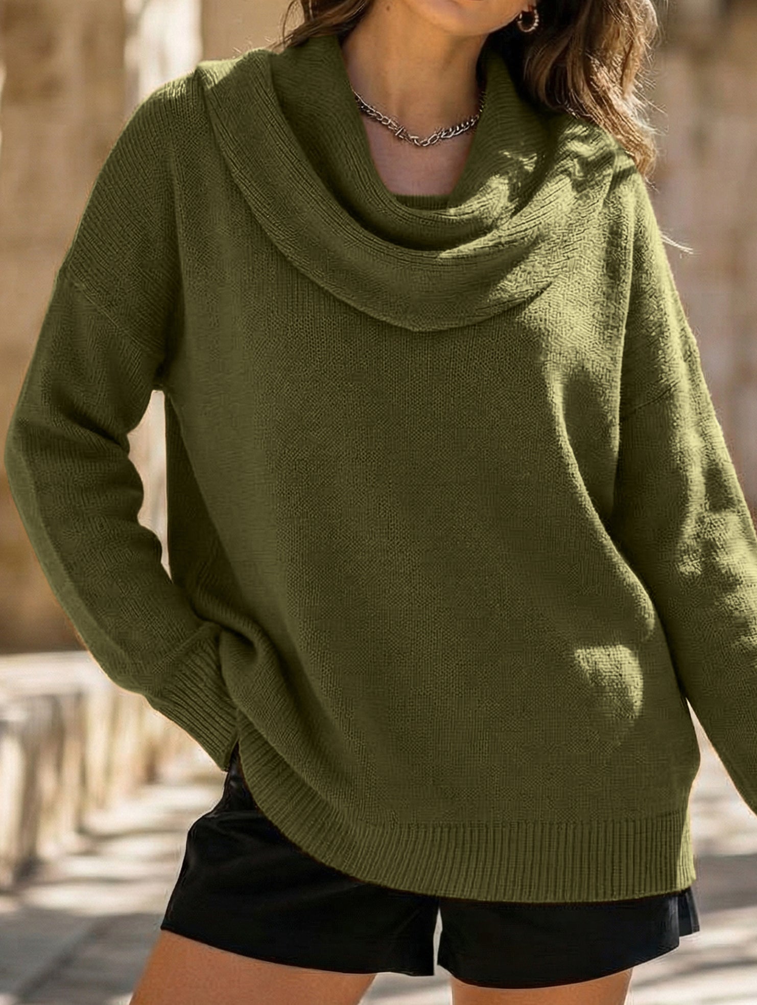 Solid Knit Long Sleeve Sweater Top_CWOSWL09186