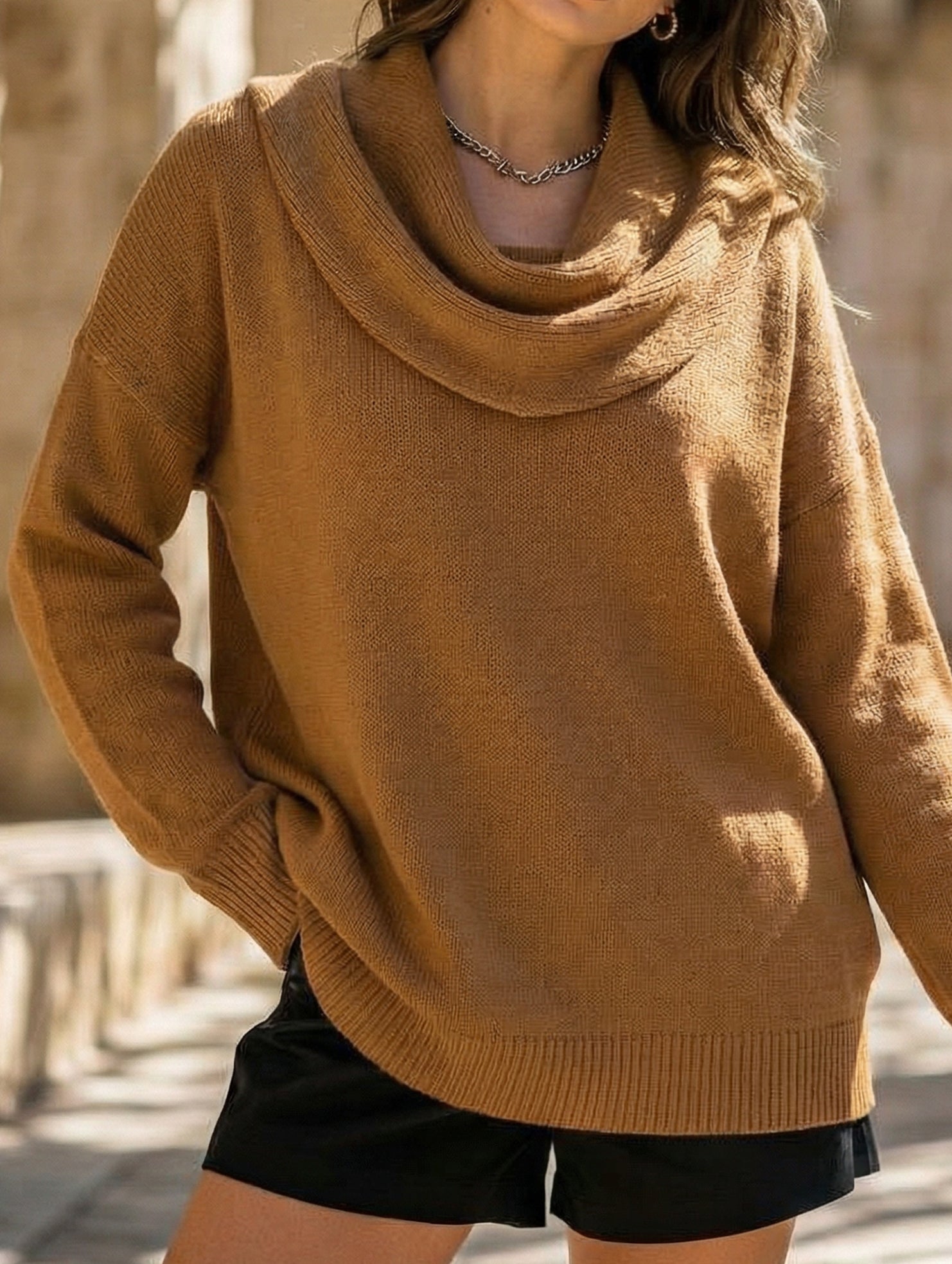 Solid Knit Long Sleeve Sweater Top_CWOSWL09186