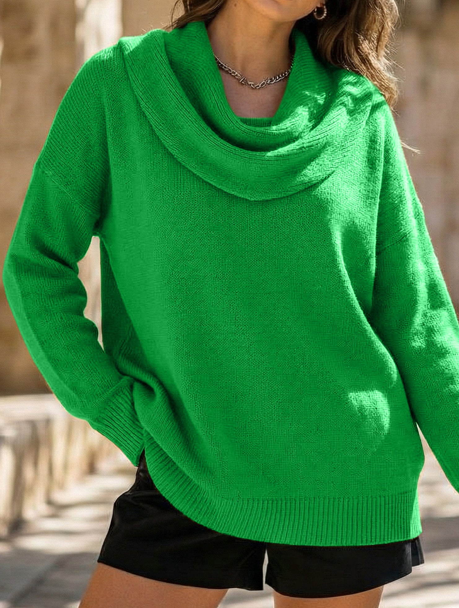 Solid Knit Long Sleeve Sweater Top_CWOSWL09186
