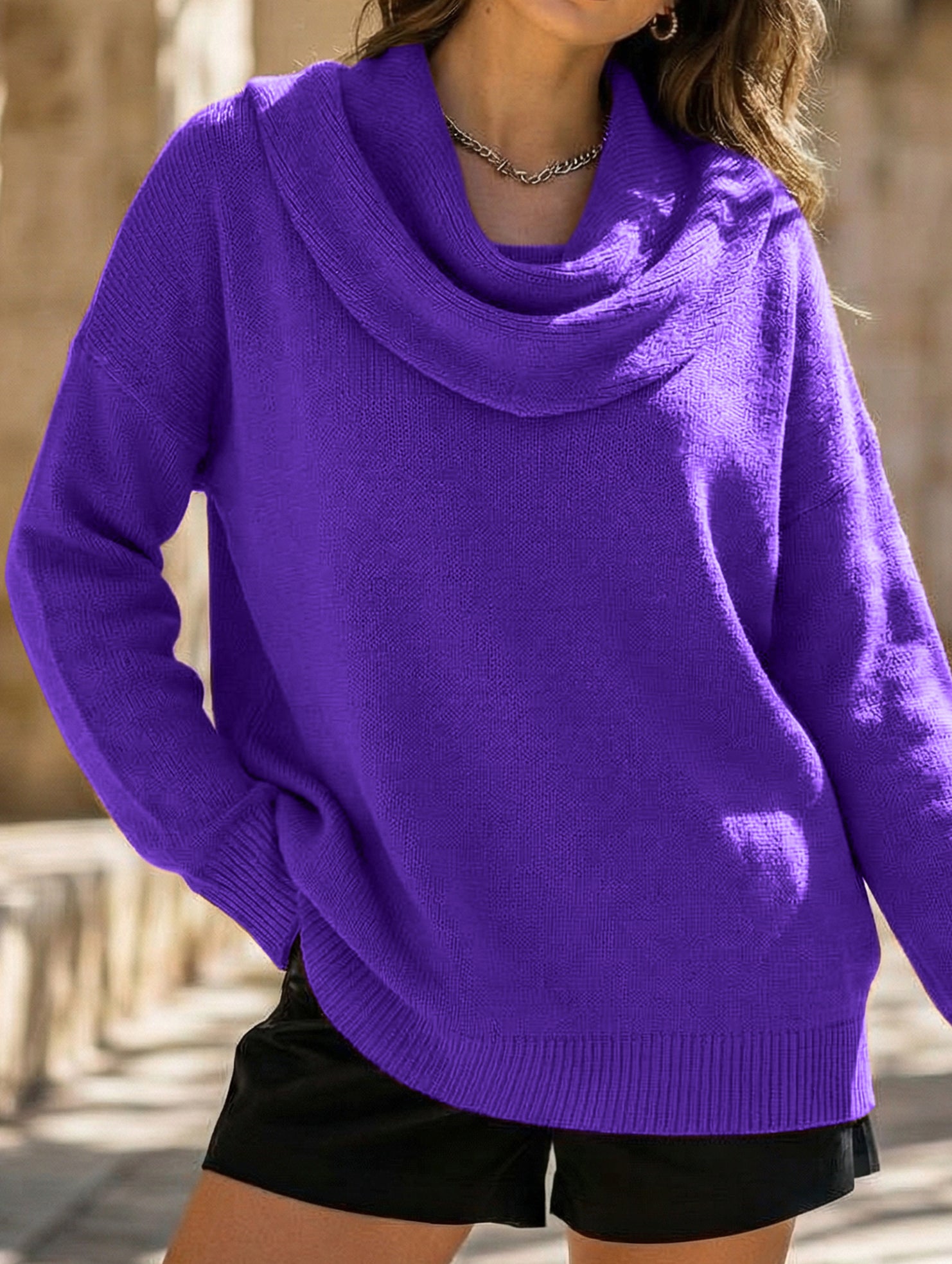 Solid Knit Long Sleeve Sweater Top_CWOSWL09186