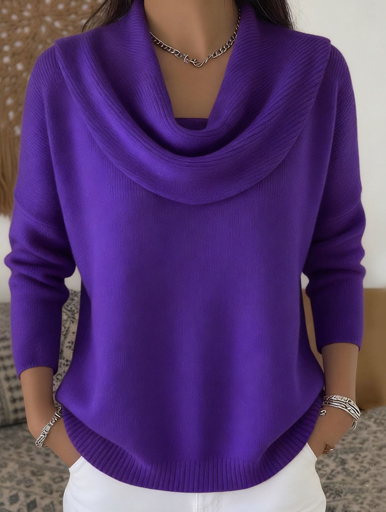 Solid Knit Long Sleeve Sweater Top_CWOSWL09186