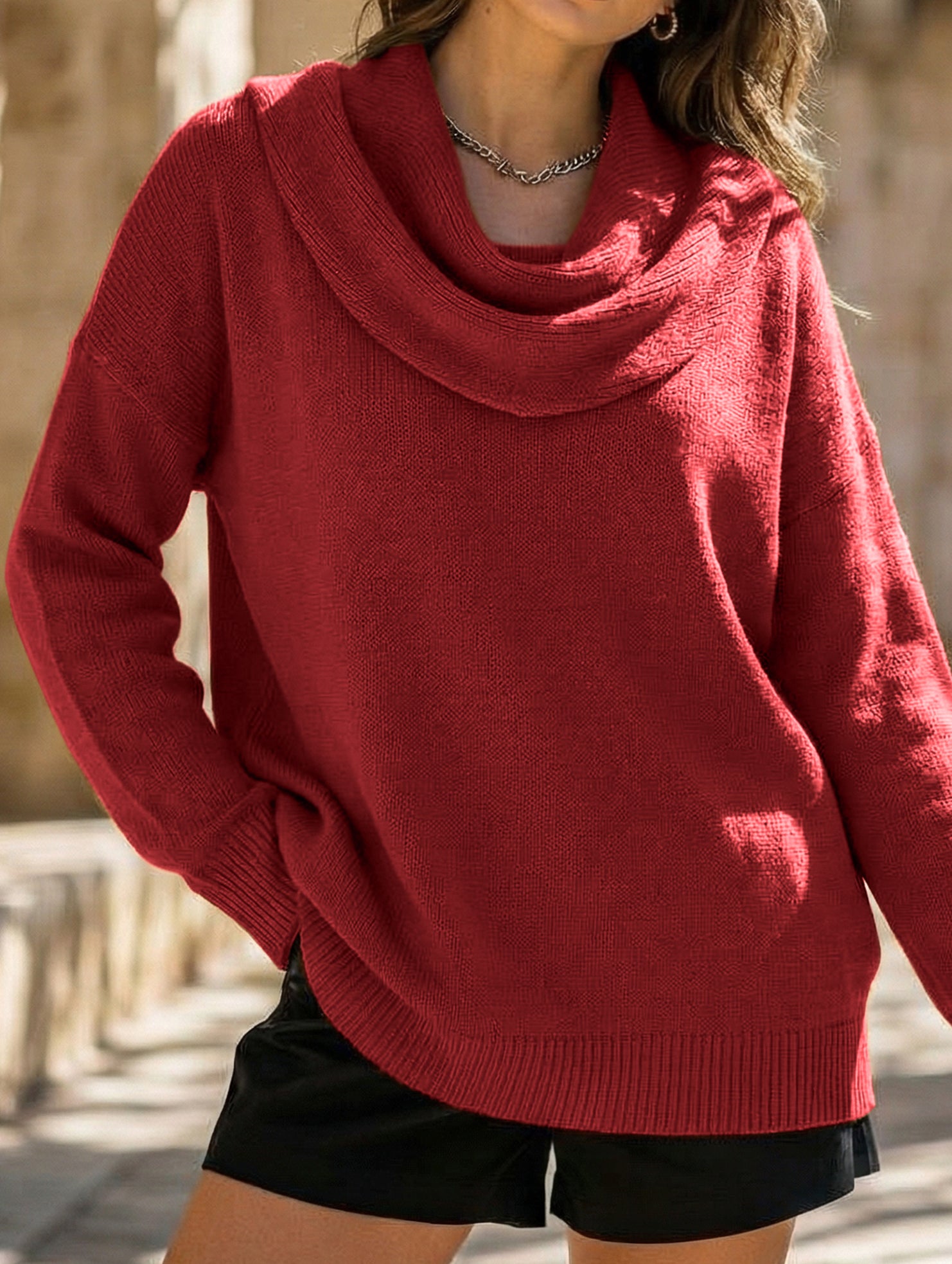 Solid Knit Long Sleeve Sweater Top_CWOSWL09186