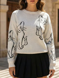 Cat jacquard loose knit sweater for women