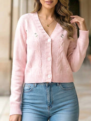 Floral Embroidery Cable Knit Loose Cardigan for Women_CWOSWL09202