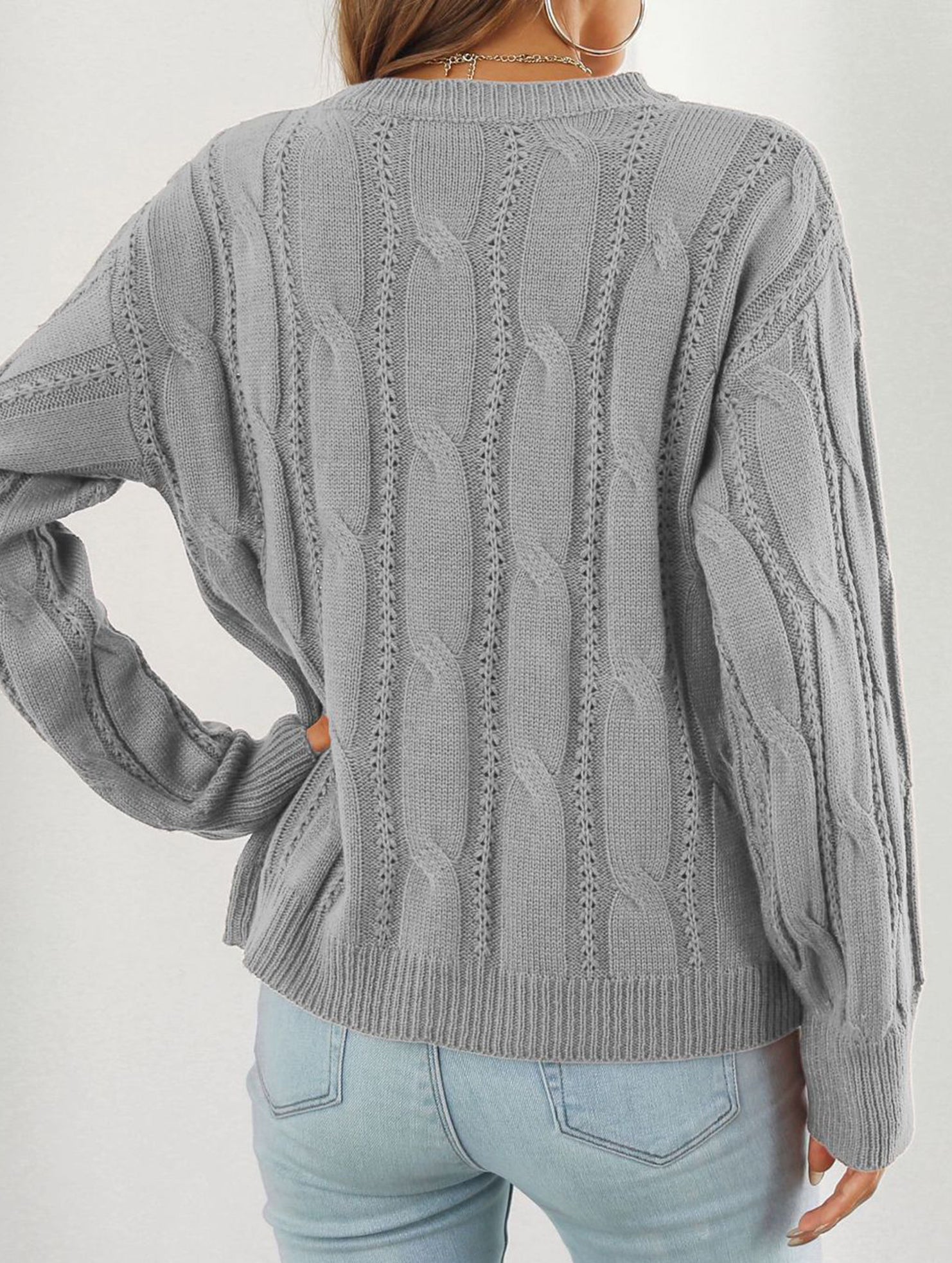 Women's openwork loose casual knit sweater_CWOSWL09204