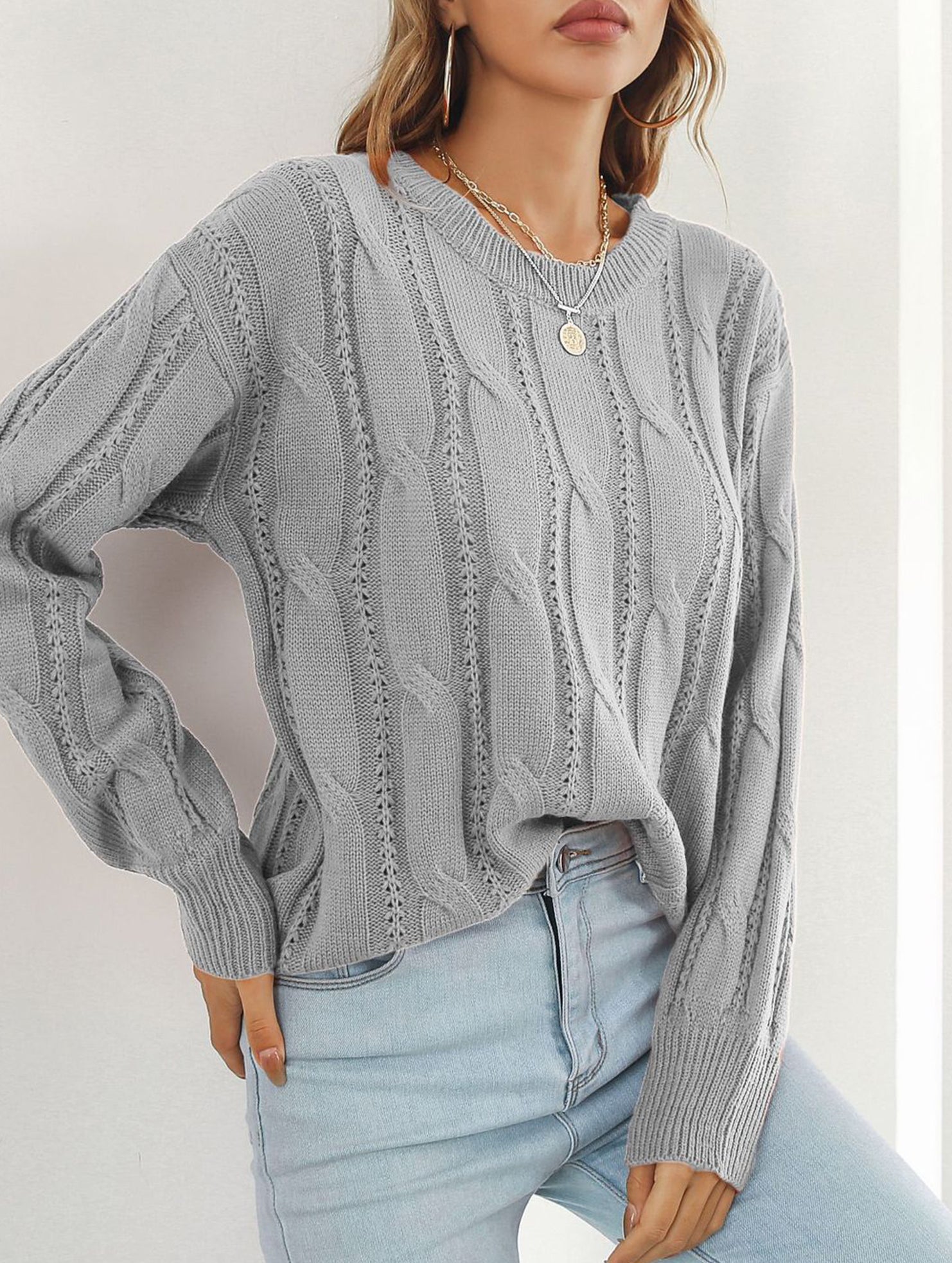 Women's openwork loose casual knit sweater_CWOSWL09204