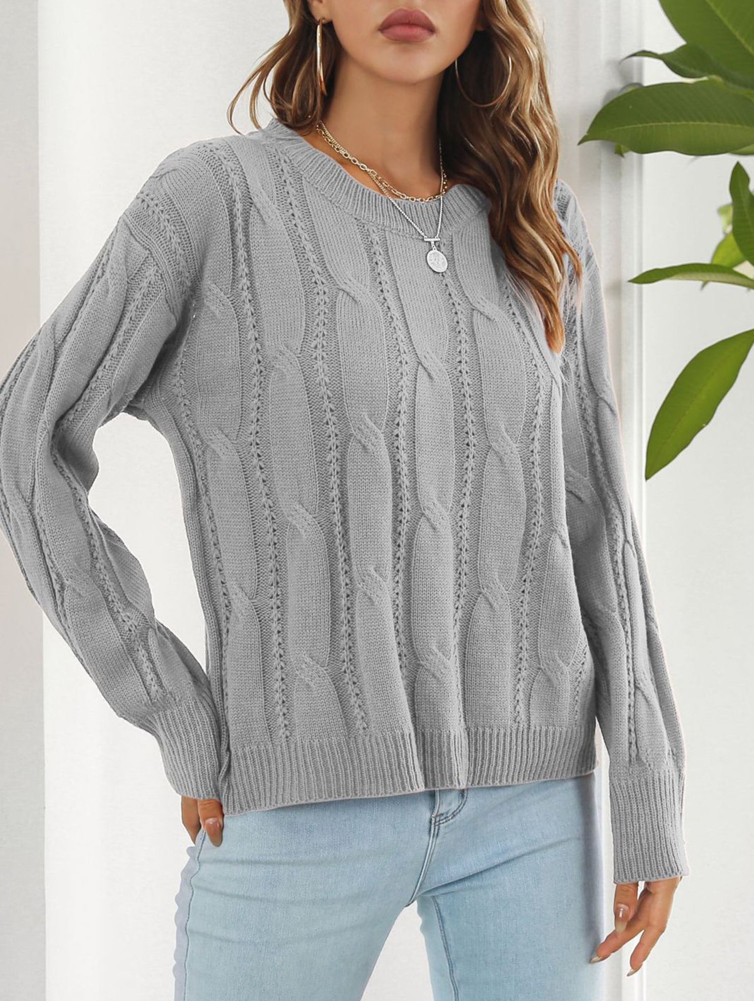 Women's openwork loose casual knit sweater_CWOSWL09204
