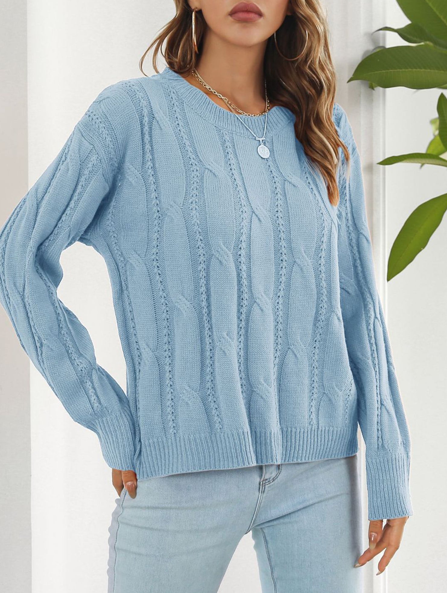 Women's openwork loose casual knit sweater_CWOSWL09204