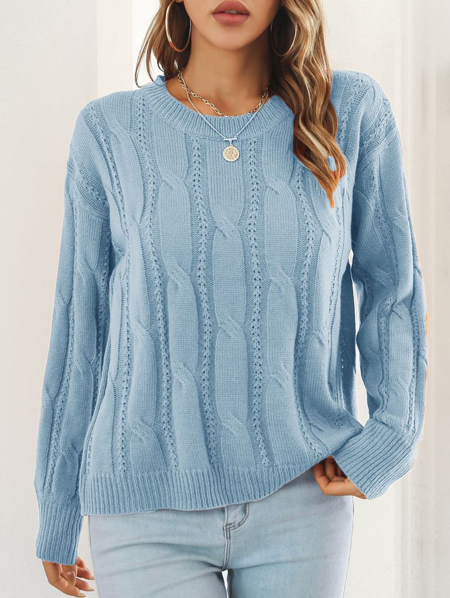 Women's openwork loose casual knit sweater_CWOSWL09204