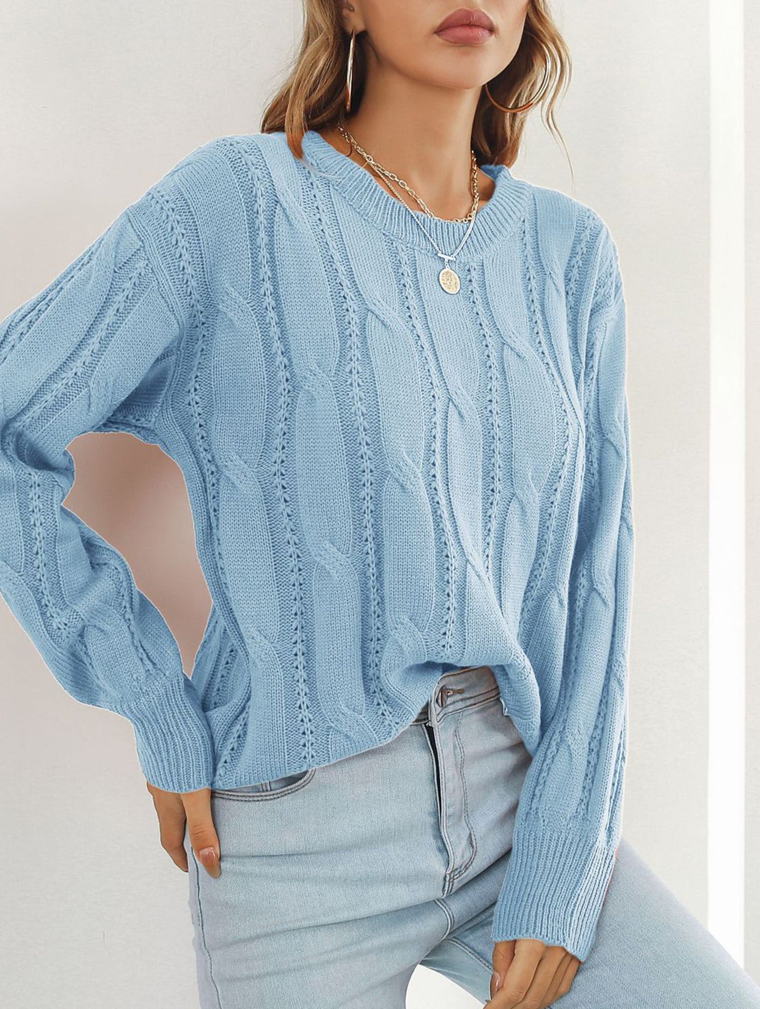 Women's openwork loose casual knit sweater_CWOSWL09204