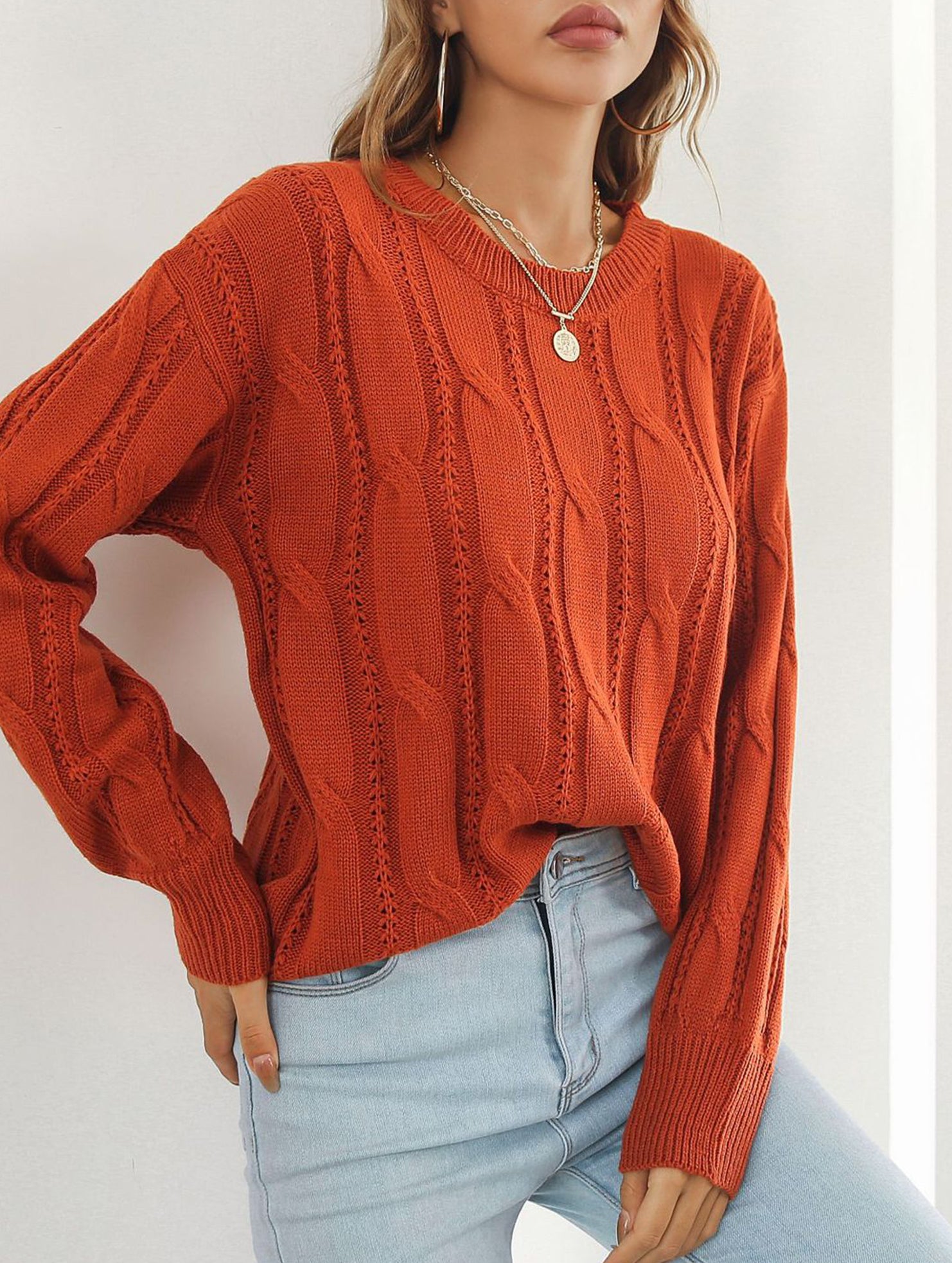 Women's openwork loose casual knit sweater_CWOSWL09204