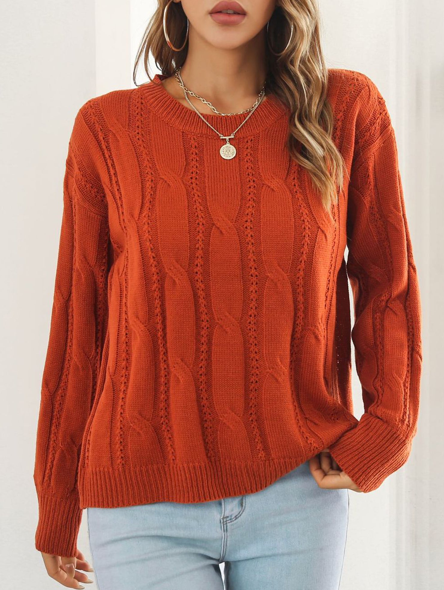 Women's openwork loose casual knit sweater_CWOSWL09204