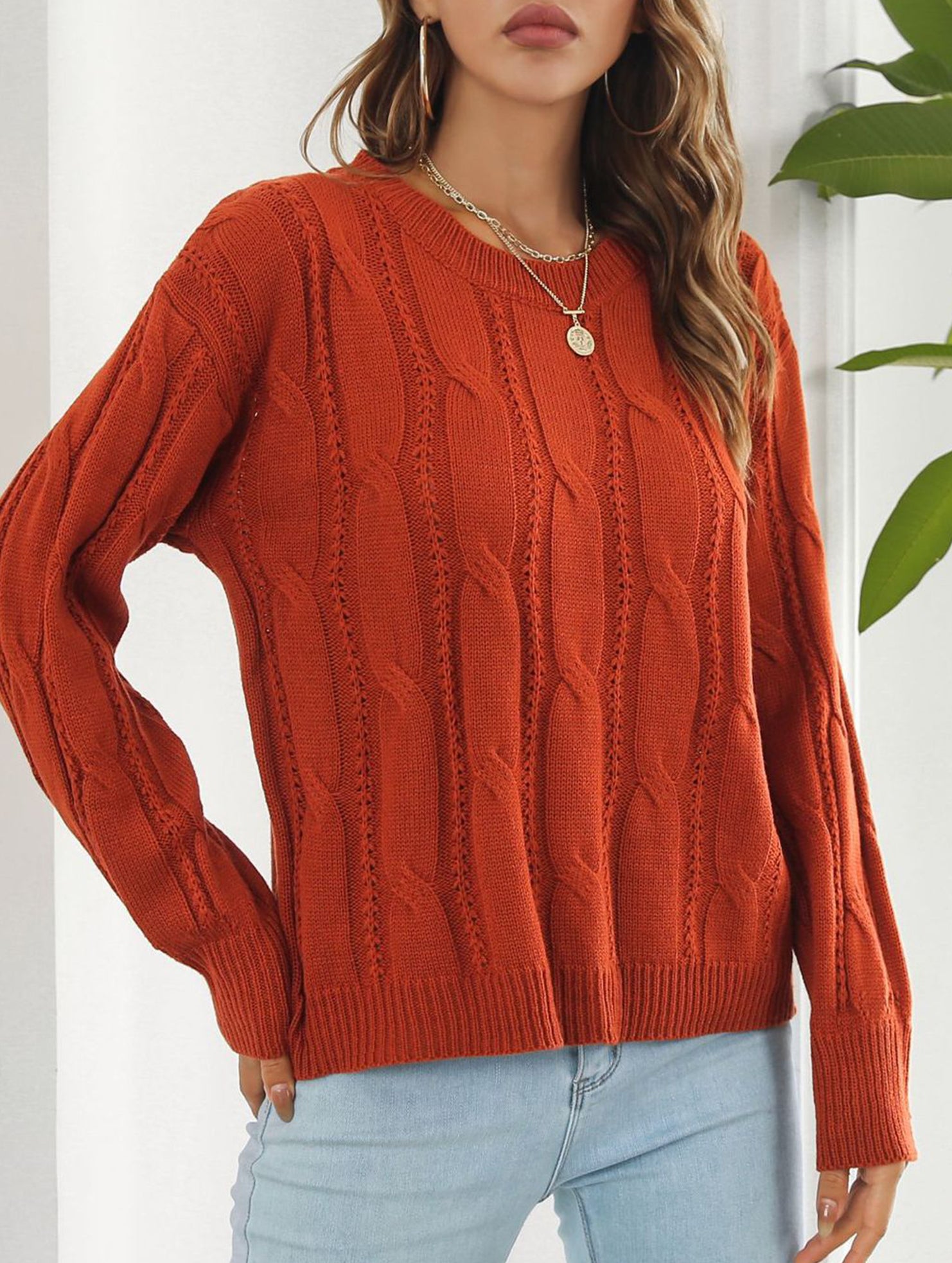 Women's openwork loose casual knit sweater_CWOSWL09204