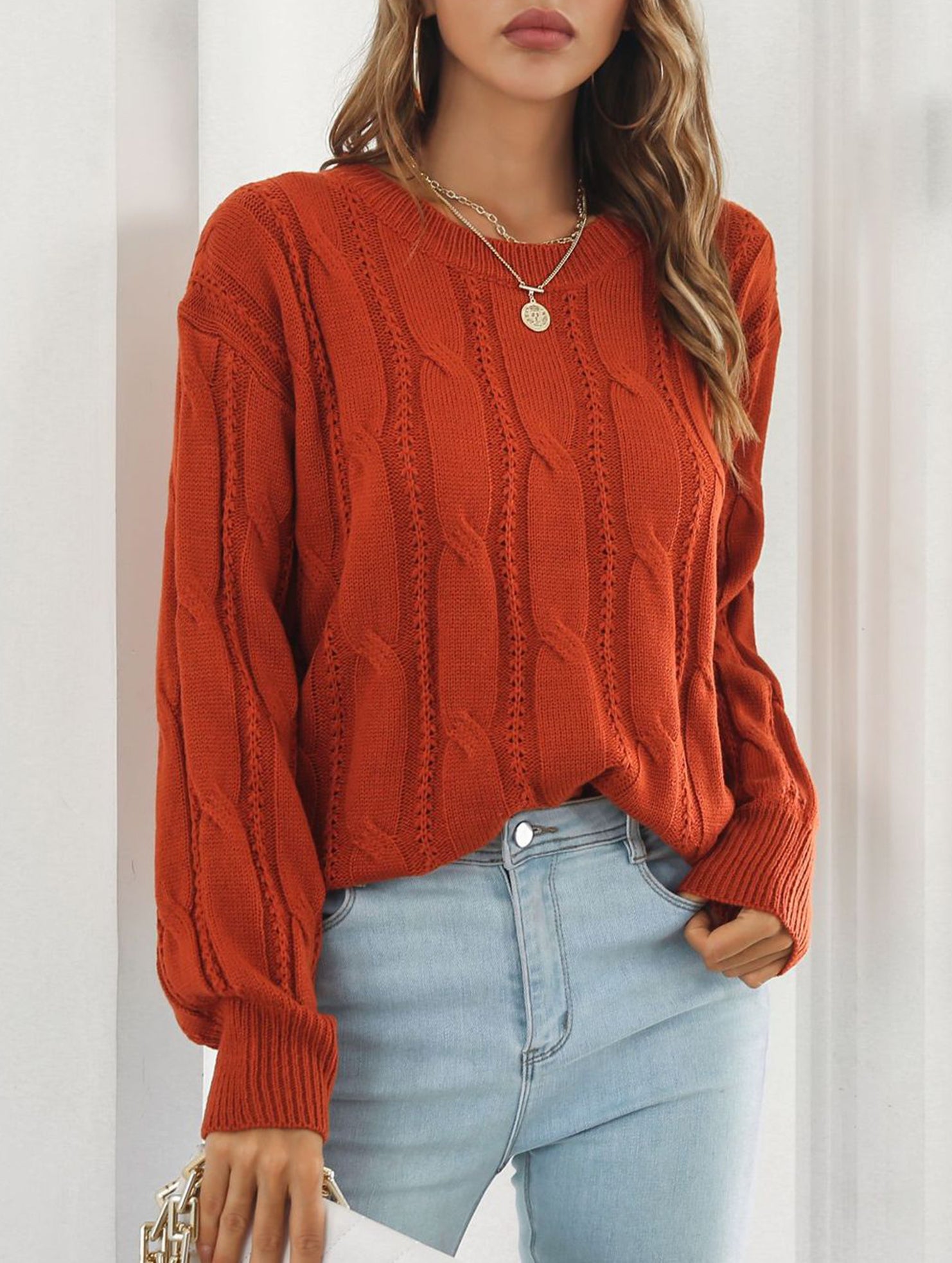 Women's openwork loose casual knit sweater_CWOSWL09204