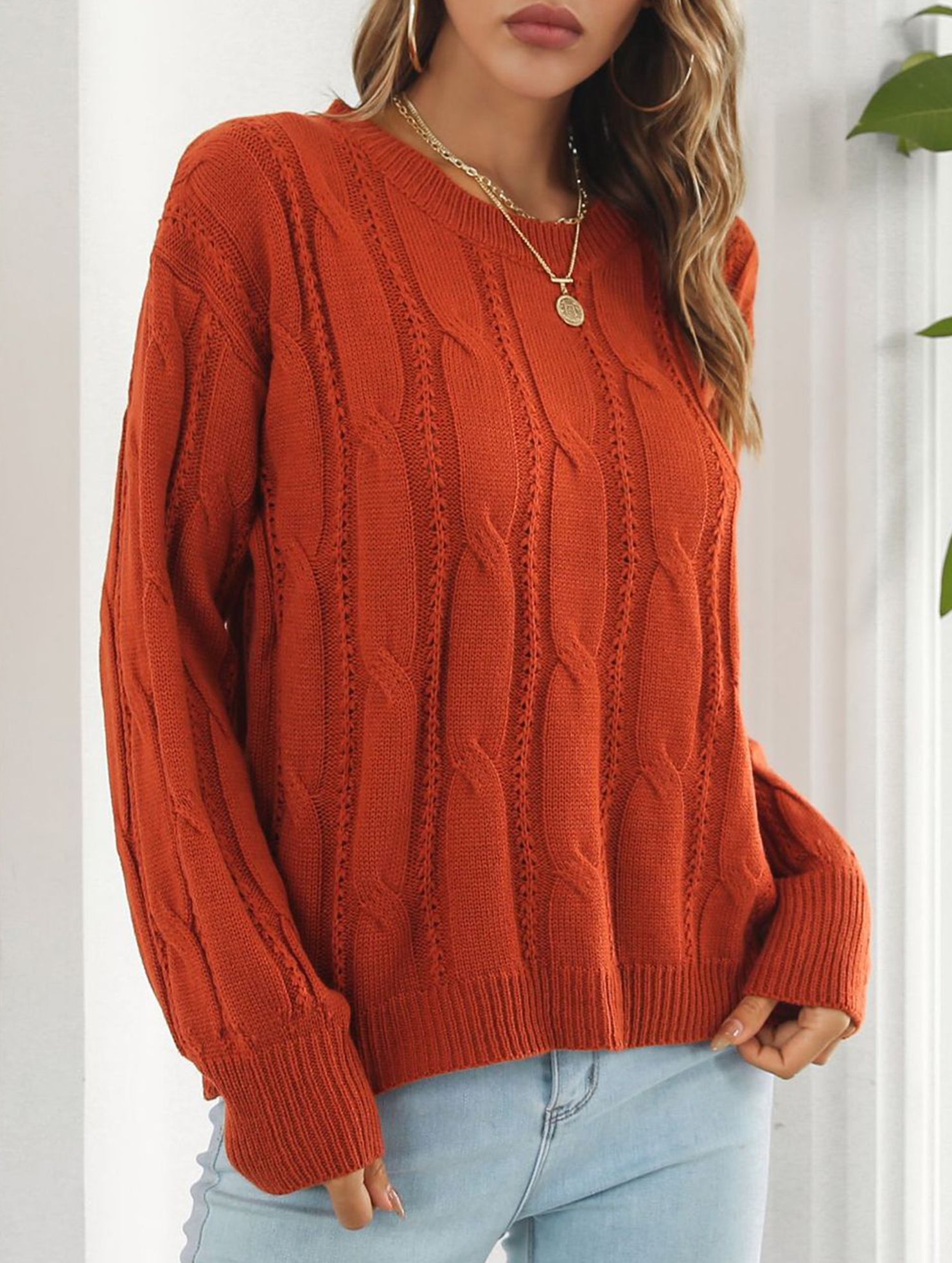 Women's openwork loose casual knit sweater_CWOSWL09204