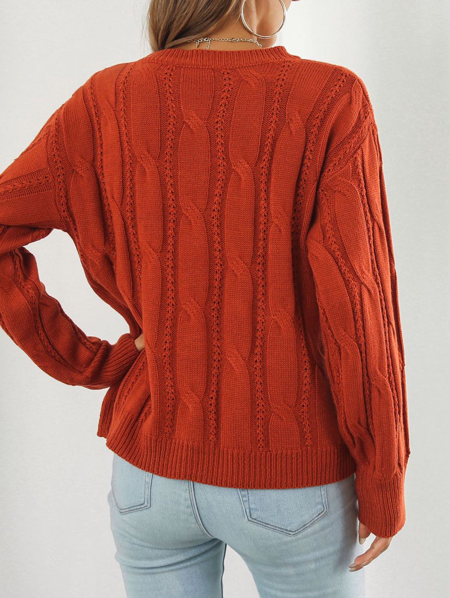 Women's openwork loose casual knit sweater_CWOSWL09204