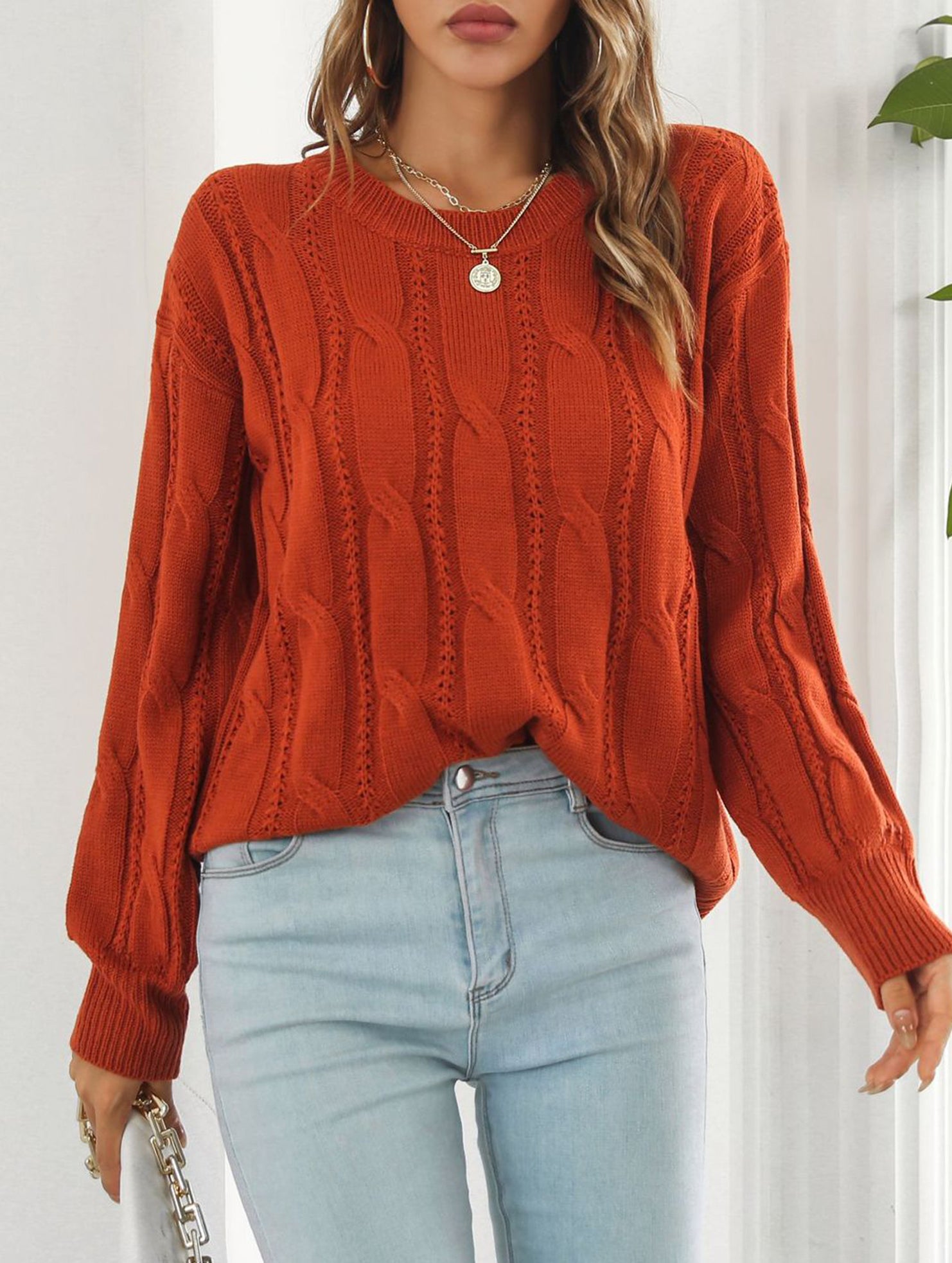 Women's openwork loose casual knit sweater_CWOSWL09204