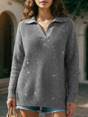 Loose-fitting, silver-threaded, sparkly T-shirt_CWOSWL09205