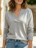 V-neck solid color loose long-sleeved top for women_CWOSWL09206