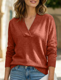 V-neck solid color loose long-sleeved top for women_CWOSWL09206